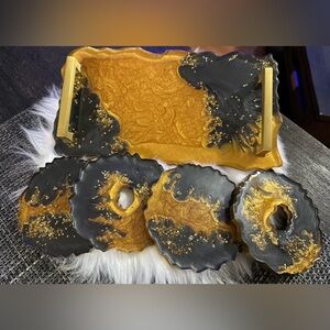Decorative resin tray with coasters